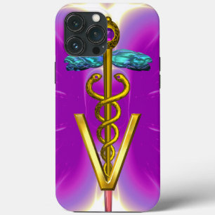 GOLDEN CADUCEUS VETERINARY SYMBOL / Pink Fuchsia iPhone 13 Pro Max Case