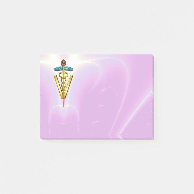 GOLDEN CADUCEUS VETERINARY SYMBOL / Pink Lilac Post-it Notes (Front)