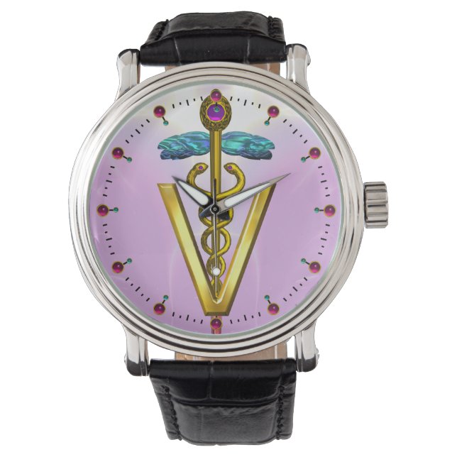 GOLDEN CADUCEUS VETERINARY SYMBOL / Pink,Lilac Watch (Front)