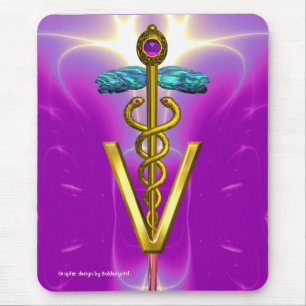 GOLDEN CADUCEUS VETERINARY SYMBOL / Pink Purple Mouse Pad