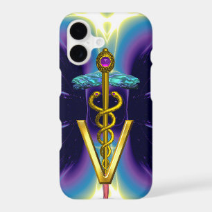 GOLDEN CADUCEUS VETERINARY SYMBOL / Purple Blue