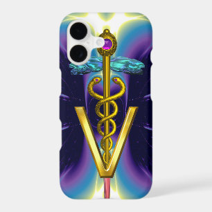 GOLDEN CADUCEUS VETERINARY SYMBOL / Purple Blue