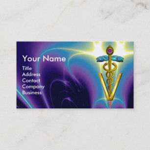 GOLDEN CADUCEUS VETERINARY SYMBOL /Purple Blue Business Card