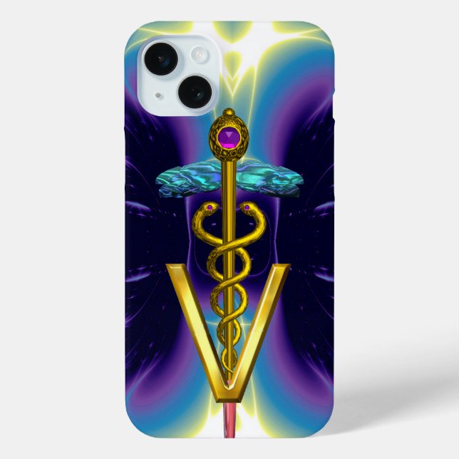 GOLDEN CADUCEUS VETERINARY SYMBOL / Purple Blue Case-Mate iPhone Case (Back)