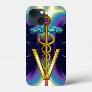 GOLDEN CADUCEUS VETERINARY SYMBOL / Purple Blue iPhone 13 Mini Case