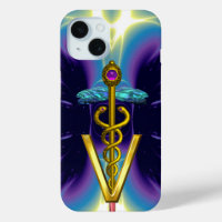 GOLDEN CADUCEUS VETERINARY SYMBOL / Purple Blue