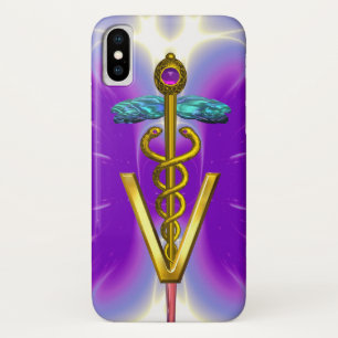 GOLDEN CADUCEUS VETERINARY SYMBOL / Purple Fuchsia iPhone X Case