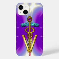 GOLDEN CADUCEUS VETERINARY SYMBOL / Purple Fuchsia