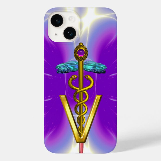 GOLDEN CADUCEUS VETERINARY SYMBOL / Purple Fuchsia Case-Mate iPhone Case (Back)