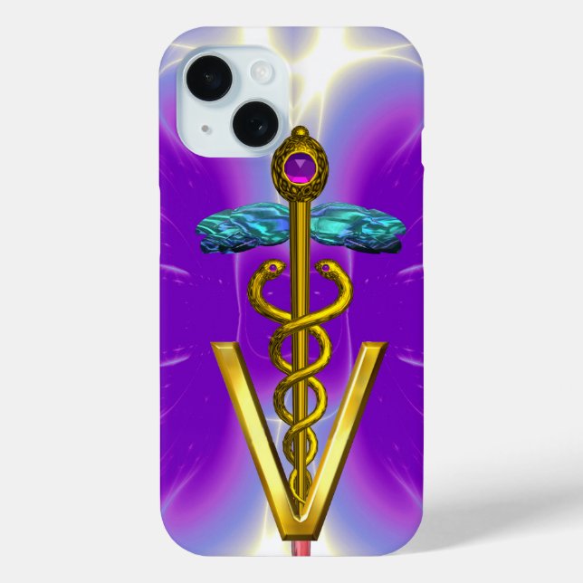 GOLDEN CADUCEUS VETERINARY SYMBOL / Purple Fuchsia Case-Mate iPhone Case (Back)