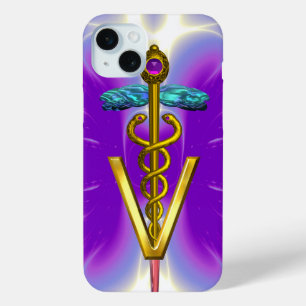 GOLDEN CADUCEUS VETERINARY SYMBOL / Purple Fuchsia iPhone 15 Mini Case