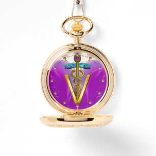 GOLDEN CADUCEUS VETERINARY SYMBOL / Purple Fuchsia Watch