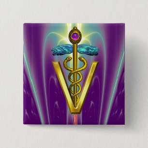 GOLDEN CADUCEUS VETERINARY SYMBOL / Purple Green 15 Cm Square Badge