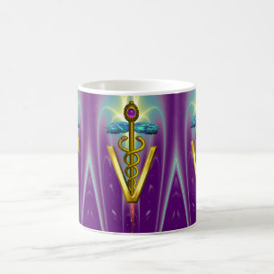 GOLDEN CADUCEUS VETERINARY SYMBOL / Purple Green Coffee Mug