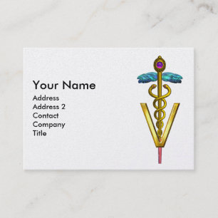 GOLDEN CADUCEUS VETERINARY SYMBOL Purple Pearl Business Card