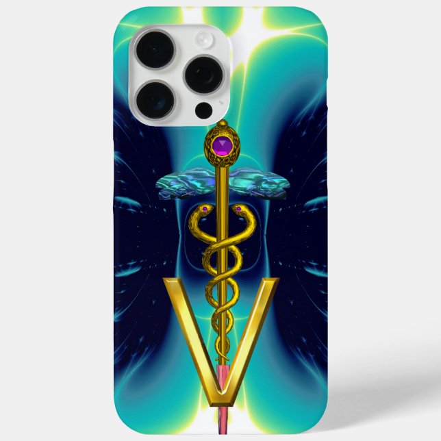 GOLDEN CADUCEUS VETERINARY SYMBOL / Teal Blue Case-Mate iPhone Case (Back)