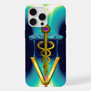 GOLDEN CADUCEUS VETERINARY SYMBOL / Teal Blue iPhone Case