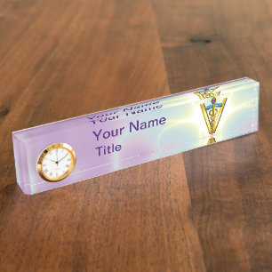 GOLDEN CADUCEUS VETERINARY SYMBOL /Teal Lilac Nameplate