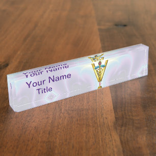 GOLDEN CADUCEUS VETERINARY SYMBOL /Teal White Nameplate