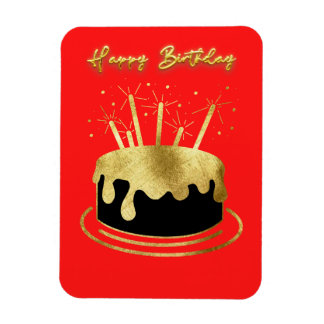 Golden Cake Happy Birthday Flexible Magnet