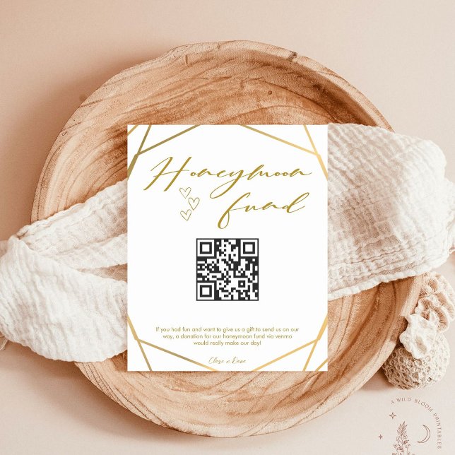 Golden Calligraphy Honeymoon Fund QR Code Wedding Pedestal Sign (Creator Uploaded)