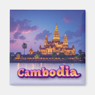 Golden Cambodian Temple At Dusk Magnet