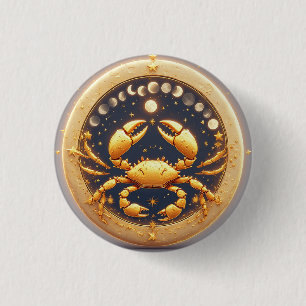 Golden Cancer Cosmic Zodiac 3 Cm Round Badge