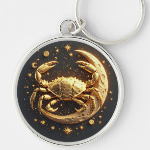 Golden Cancer Cosmic Zodiac Key Ring