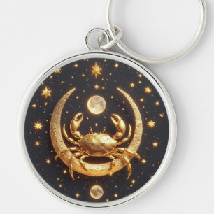 Golden Cancer Cosmic Zodiac Key Ring