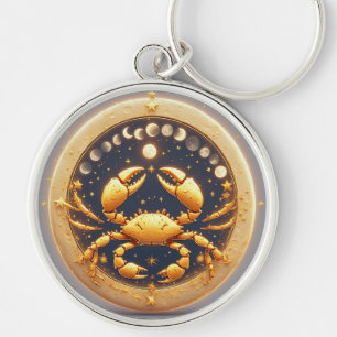Golden Cancer Cosmic Zodiac Key Ring