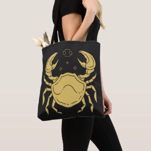 Golden Cancer Zodiac Crab Minimalist Illustration Tote Bag