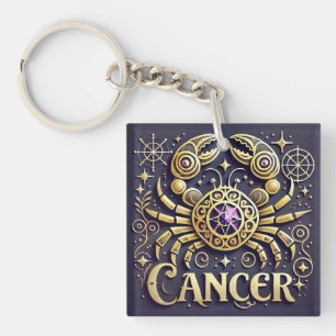 Golden Cancer Zodiac Symbol on Dark Background Key Ring