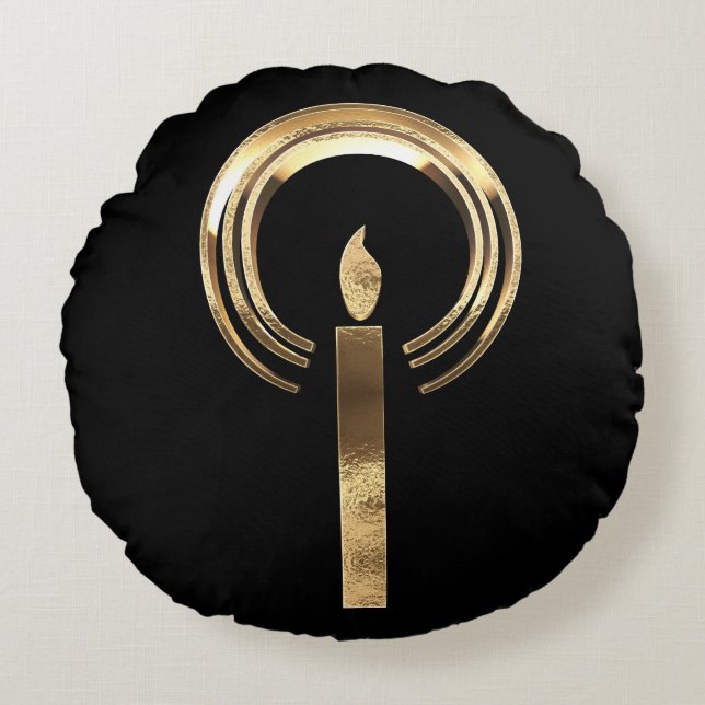 Golden Candle Elegant Black and Gold Round Cushion (Front)