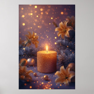 🕯️ Golden Candle Glow with Lilies Romance & Cosy Poster