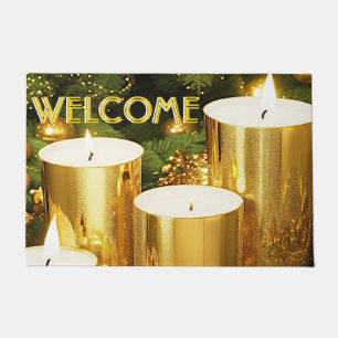 Golden Candles Christmas Holiday Doormat