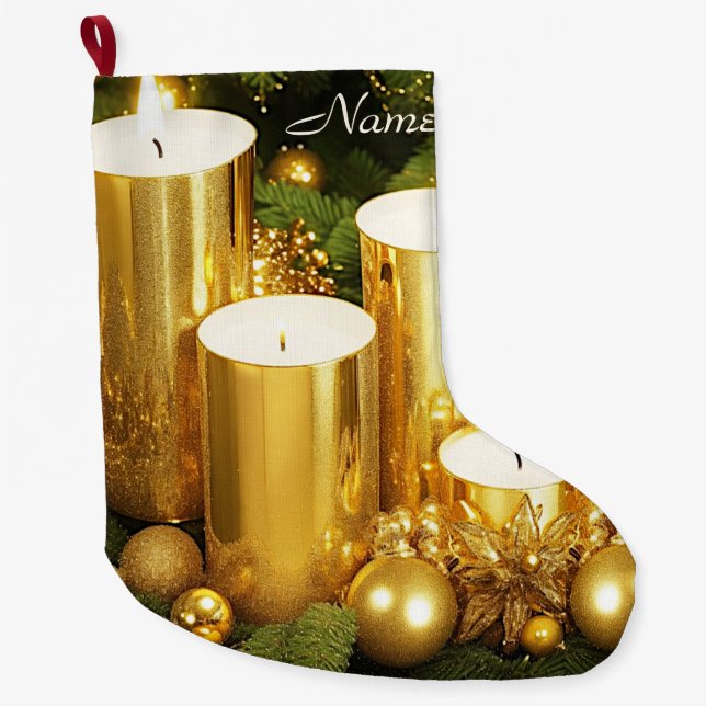 Golden Candles Christmas Holiday Stocking (Front)