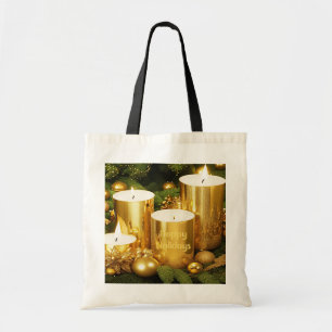 Golden Candles Christmas Holiday Tote Bag