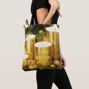 Golden Candles Christmas Holiday Tote Bag
