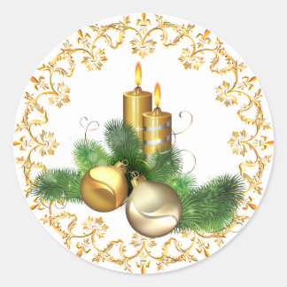 Golden Candles With Garland Elegant Classic Round Sticker