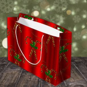 Golden Candy Canes Red Christmas Large Gift Bag