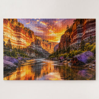 Golden Canyon Reflections | Dramatic Sunset River Jigsaw Puzzle