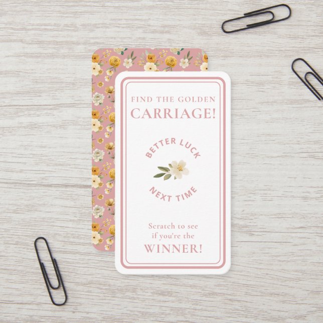 Golden Carriage Scratch-Off Blush Pink Non-Winner Business Card (Front/Back In Situ)