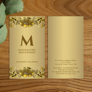 Golden Carved Flowers Frame   Name Initial Business Card