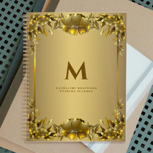 Golden Carved Flowers Frame Name Initial Planner