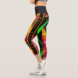 Golden Cascade: Abstract Glowing Liquid Neon Patte Capri Leggings