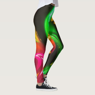 Golden Cascade: Abstract Glowing Liquid Neon Patte Leggings