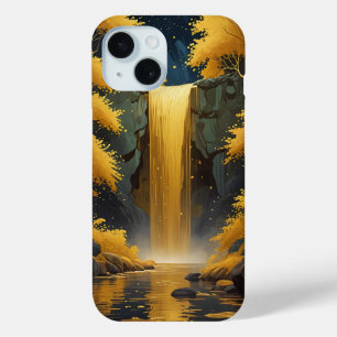Golden Cascade in the Glimmering Wood iPhone 15 Case