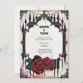 Golden Castle and Roses Gothic Wedding Invitation