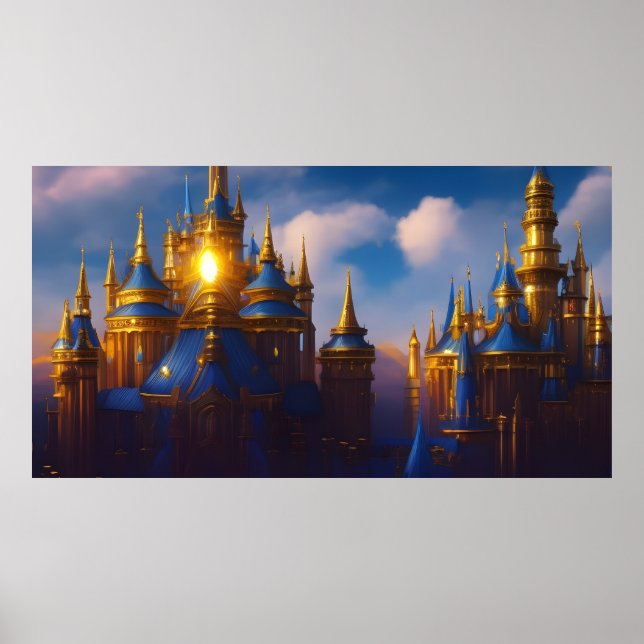 Golden Castle gold blue fantasy magical 4 Poster (Front)