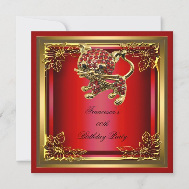 Golden Cat Elite Elegant Birthday Party Red Invitation (Front)